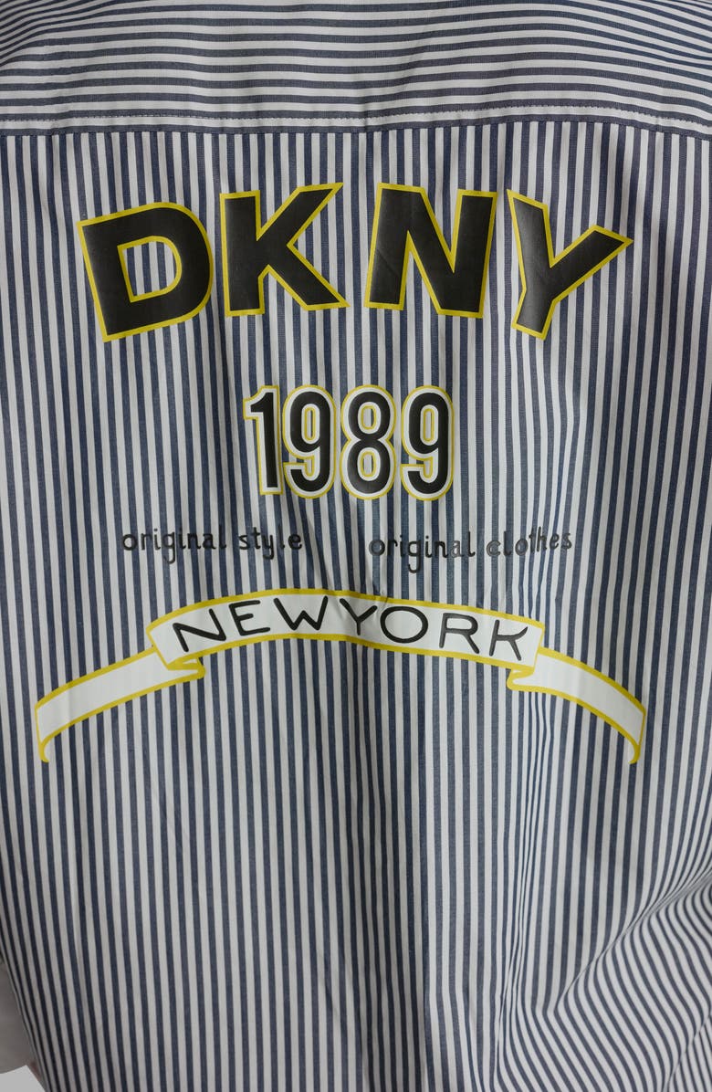 DKNY Stripe Logo Button-Up Shirt, Alternate, color, Navy/White