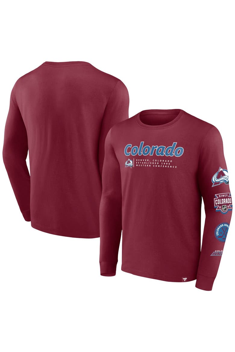 Men's Fanatics Branded Burgundy Colorado Avalanche Strike the Goal Long Sleeve T-Shirt, Main, color, Burgundy