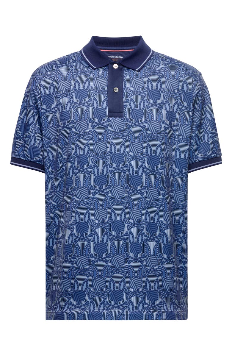 Psycho Bunny Reeves Bunny Print Sport Polo, Alternate, color, Evening Blue