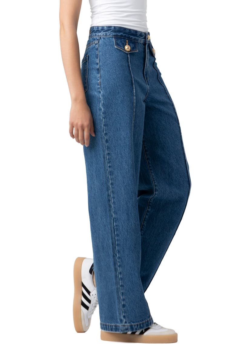 The Franklin Pintuck High Waist Wide Leg Jeans, Alternate, color, HANDS DOWN