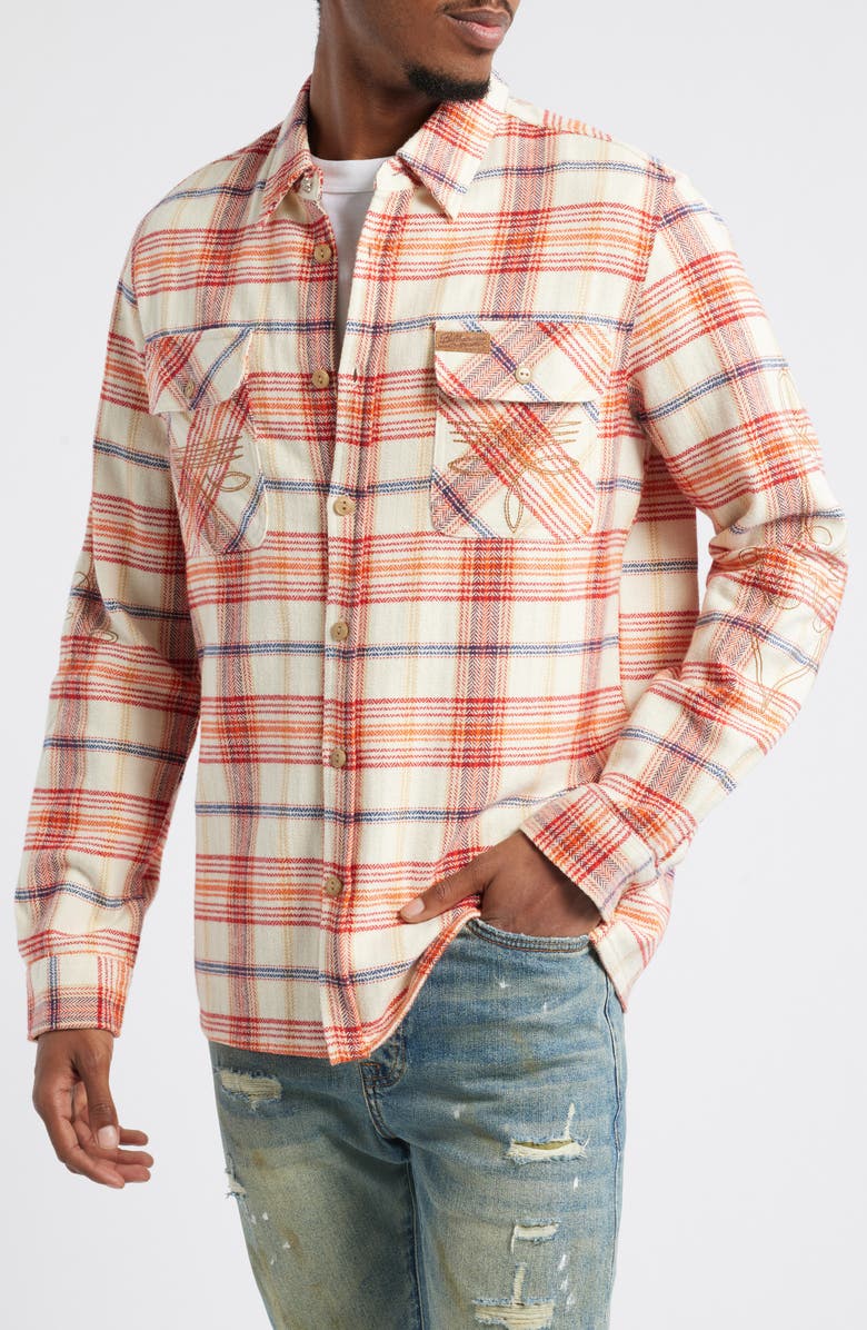 Billionaire Boys Club Tumbleweed Embroidered Plaid Flannel Button-Up Shirt, Alternate, color,