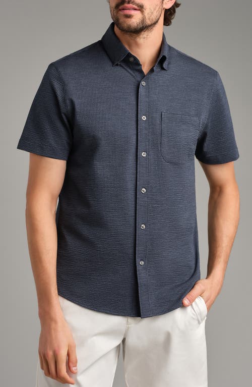 Rhone Commuter Seersucker Regular Fit Short Sleeve Shirt In Navy Chambray