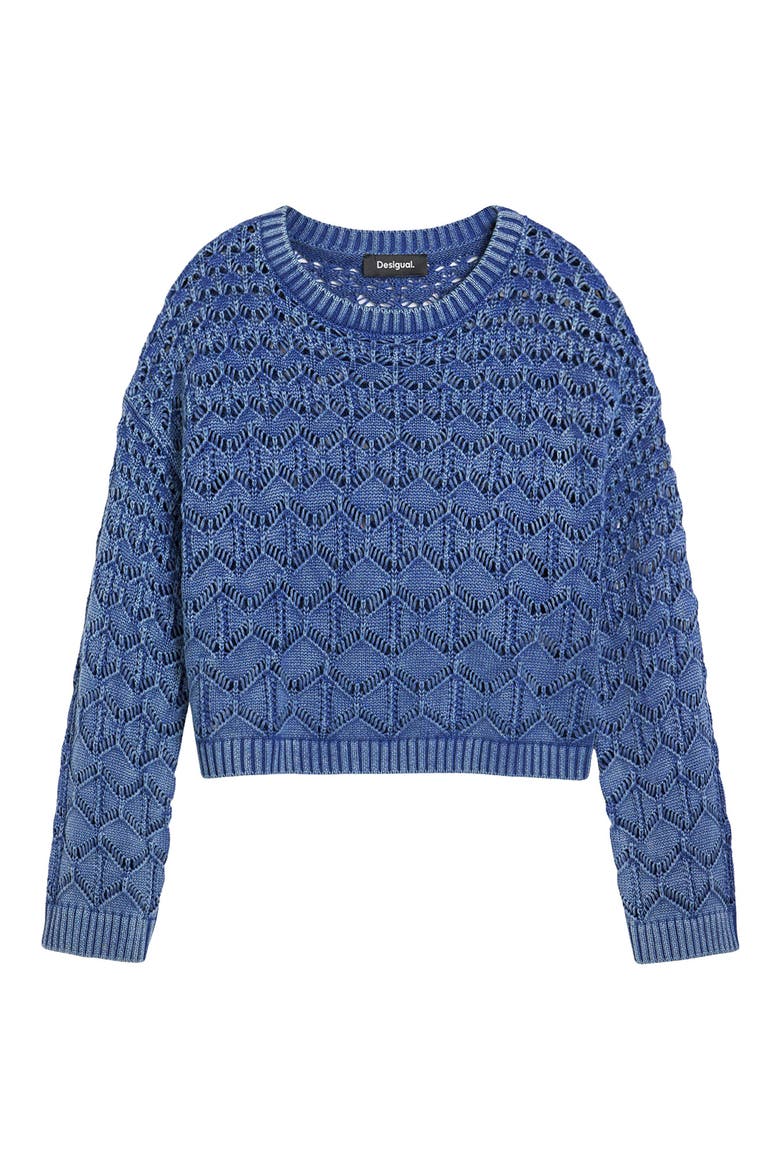 Cropped Open Knit Sweater, Alternate, color, BLUE
