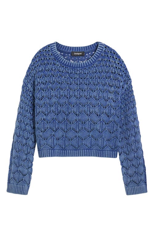 Desigual Cropped Open Knit Sweater In Blue