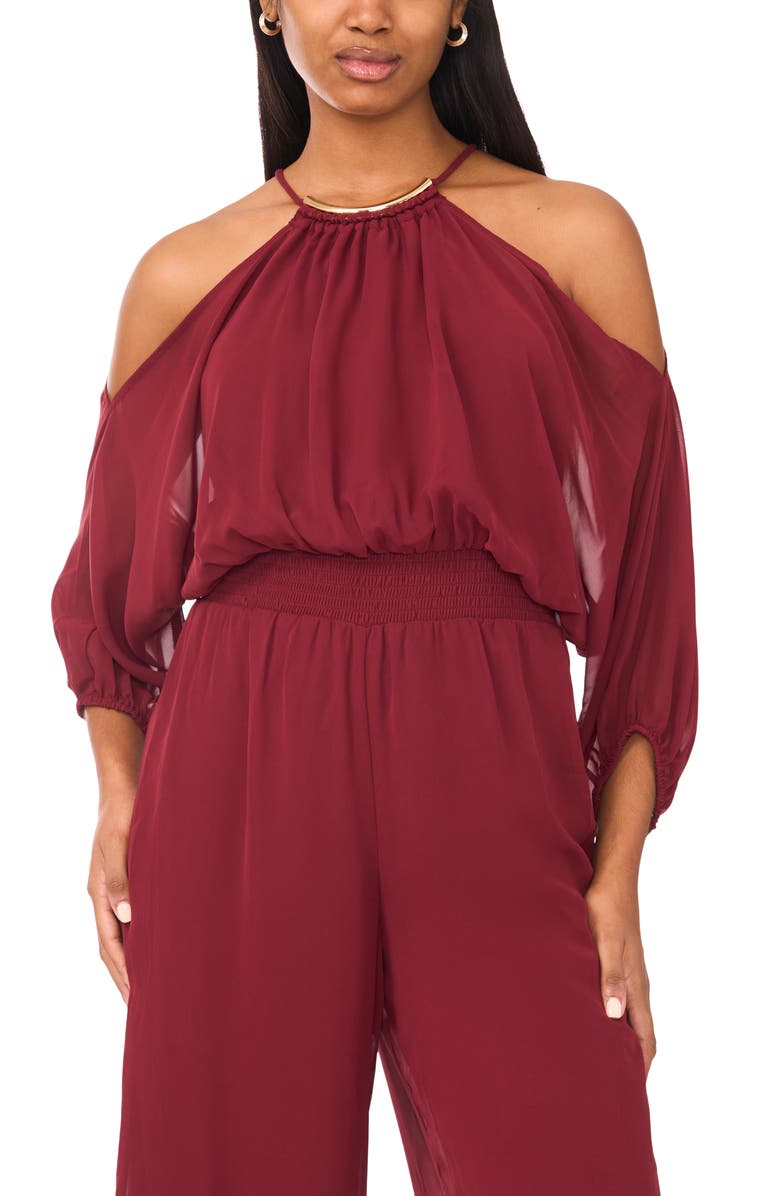 Halogen<sup>®</sup> Chiffon Halter Jumpsuit, Alternate, color, Zinfandel