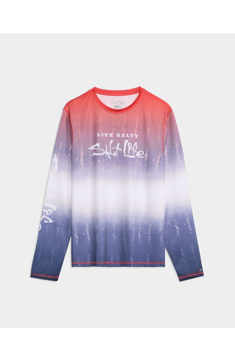 Salt Life Red White and Waves Fade Perforated Tee, Main, color, Blue