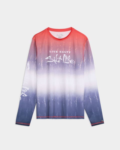 Red White and Waves Fade Perforated Tee