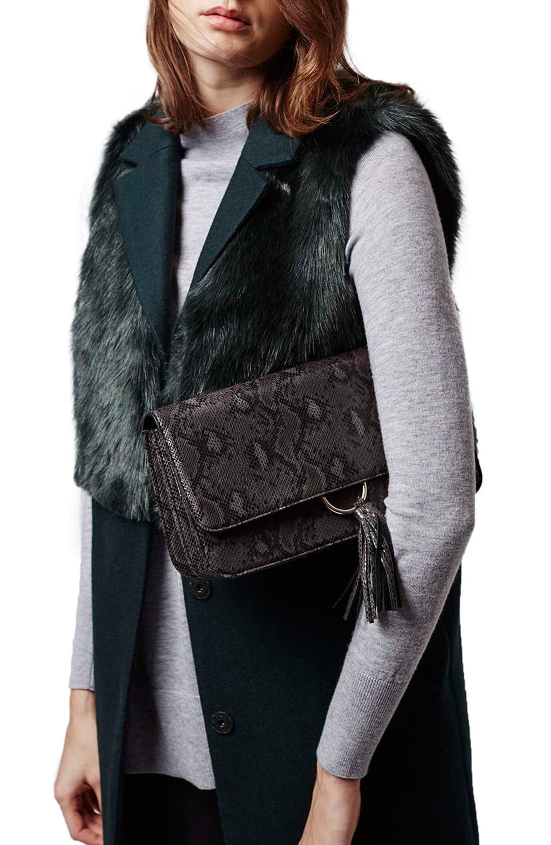 'Chapel' Faux Snakeskin Clutch, Alternate, color, BLACK MULTI