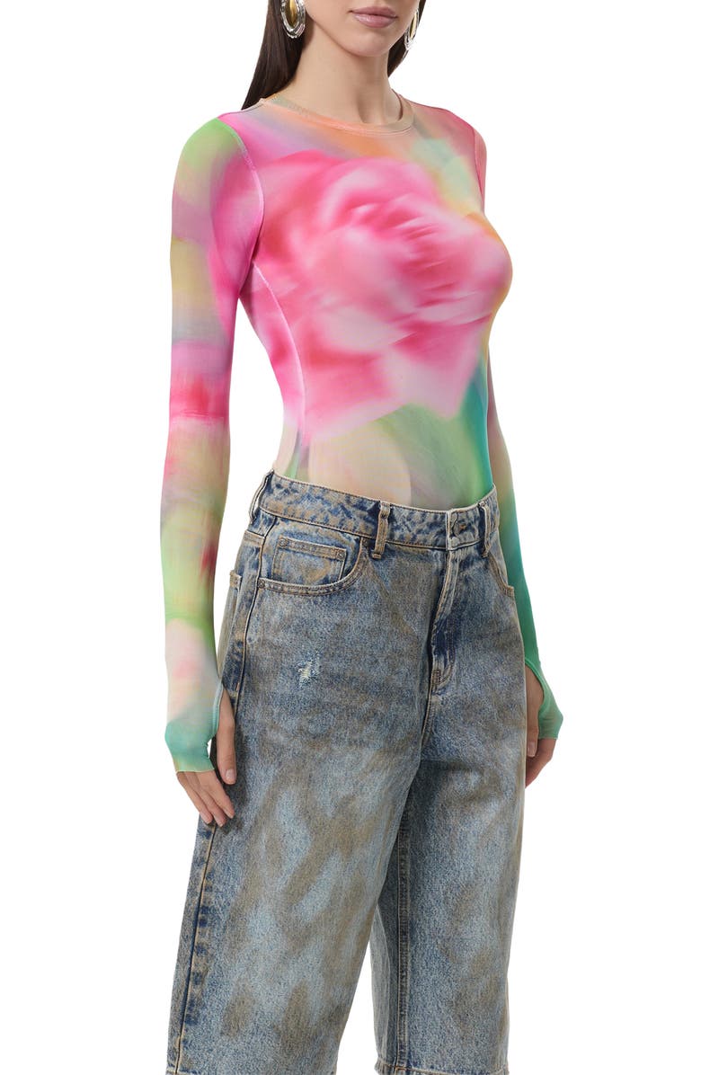 AFRM Kaylee Floral Print Long Sleeve Shirt, Alternate, color, Green Rose