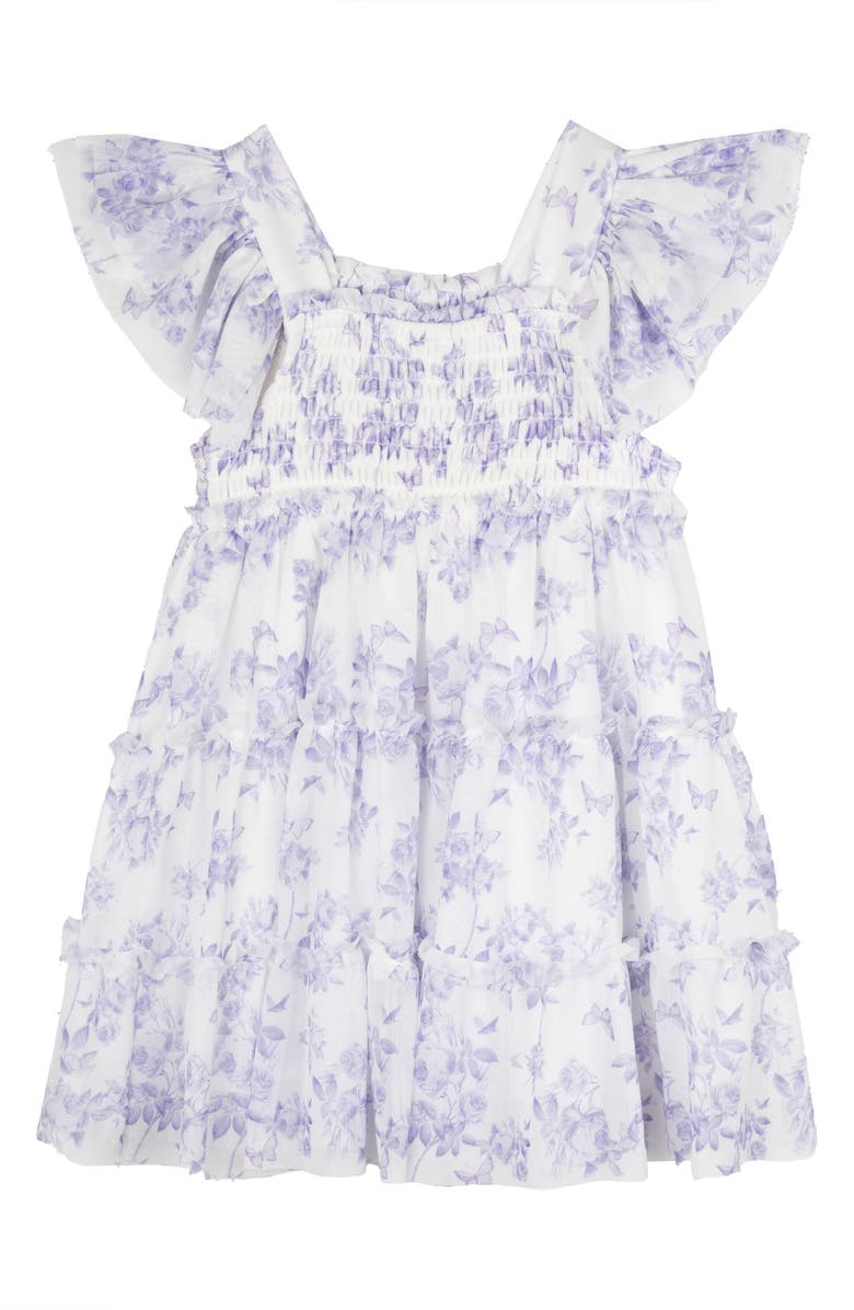 Rare Editions Lilac Toile Power Mesh Tiered Dress, Alternate, color, Lilac