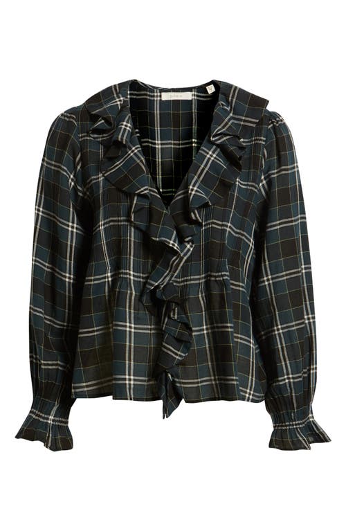 Doen Dôen Hardy Plaid Ruffle Pintuck Cotton Top In Black