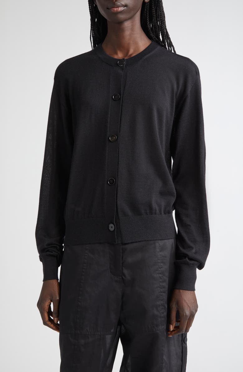 Jil Sander Merino Wool, Cashmere & Silk Cardigan, Main, color, Black