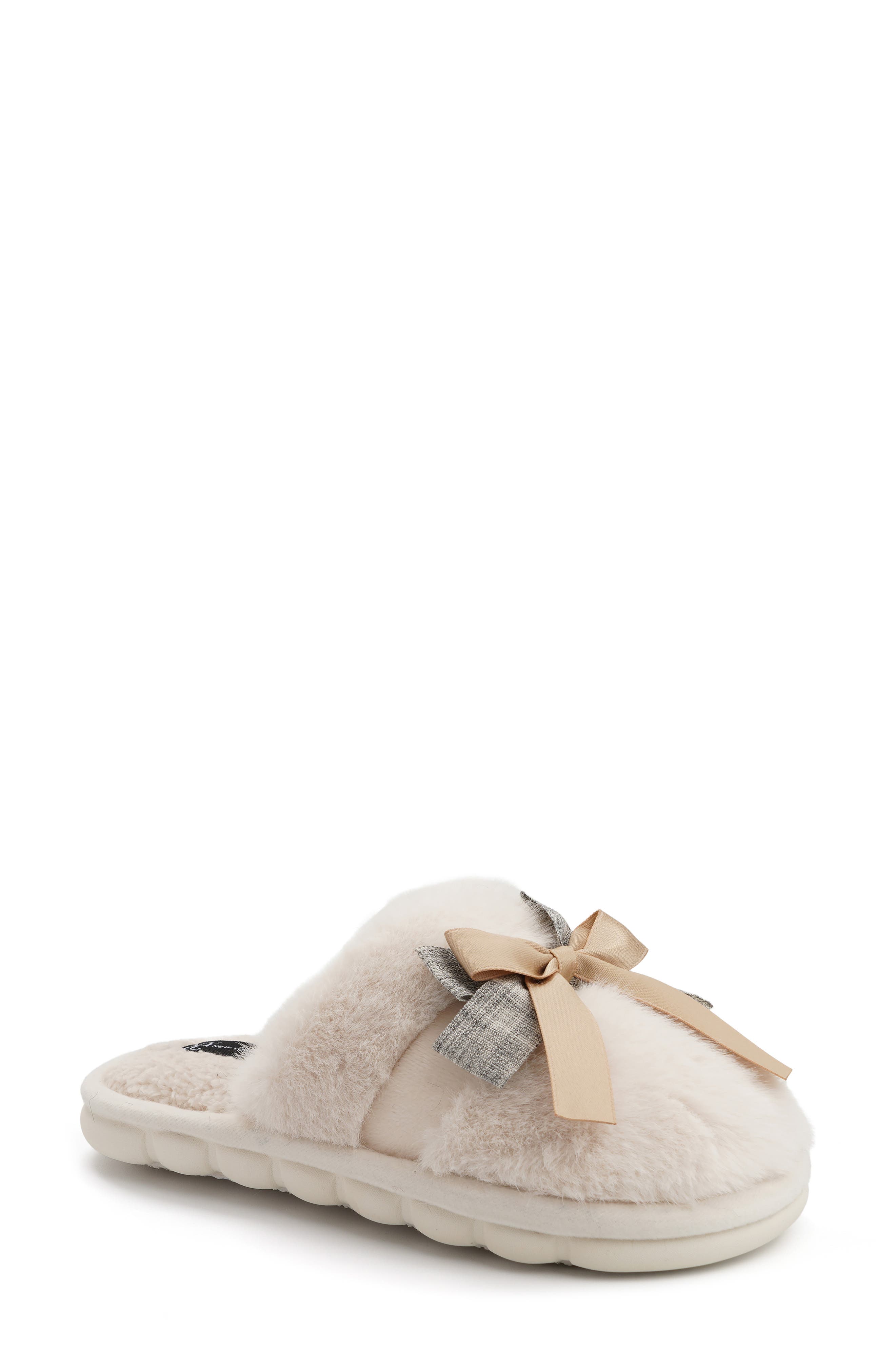 Bow Faux Fur Slipper, Main, color, PINK