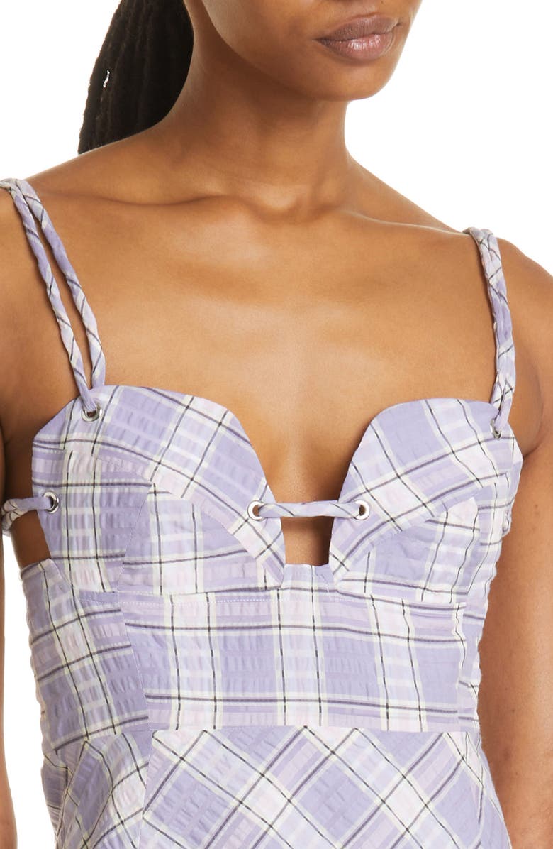 Ganni Check Organic Cotton Blend Seersucker Sundress, Alternate, color,