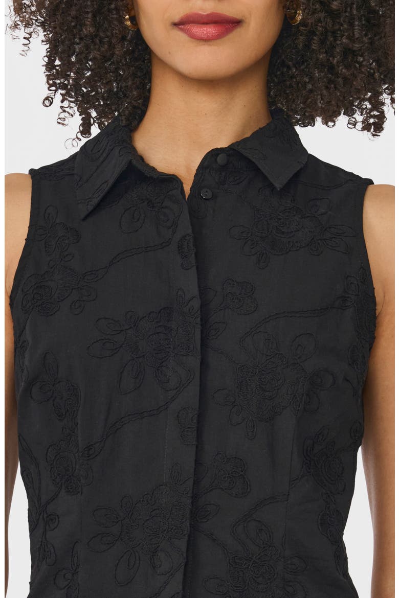 Floral Embroidered Sleeveless Button-Up Shirt, Alternate, color, RICH BLACK
