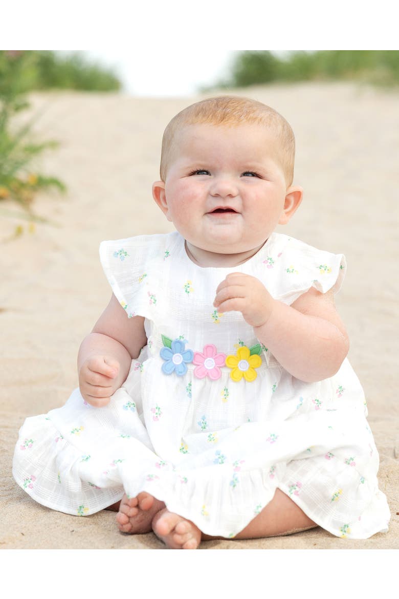 Textured Lawn Floral Printed Dress With Flowers and Bloomer, Alternate, color, White / Multicolor