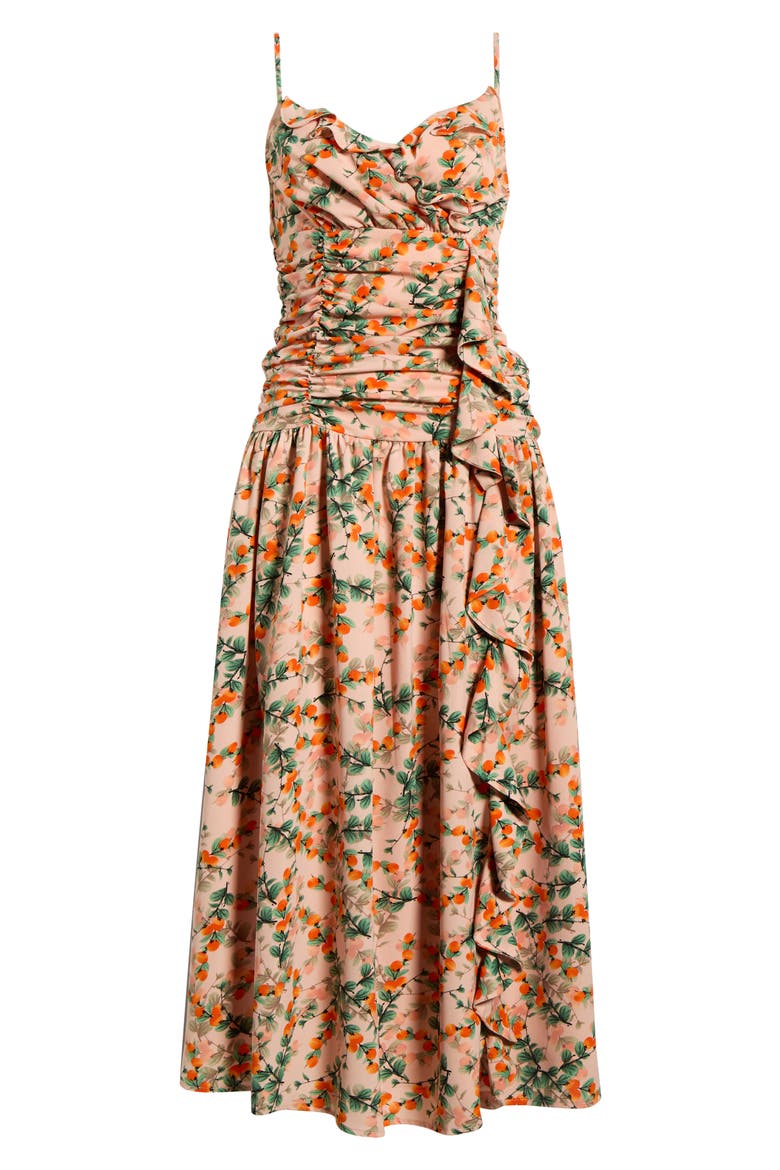 Heidi Floral Bristol Ruched Maxi Dress, Alternate, color, ORANGE-MULTI