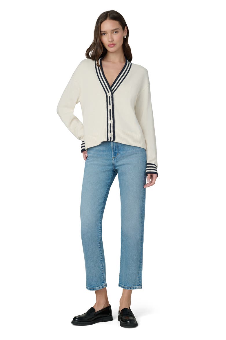 The Leah Stripe Cardigan, Alternate, color, ECRU W/ NAVY TIPPI