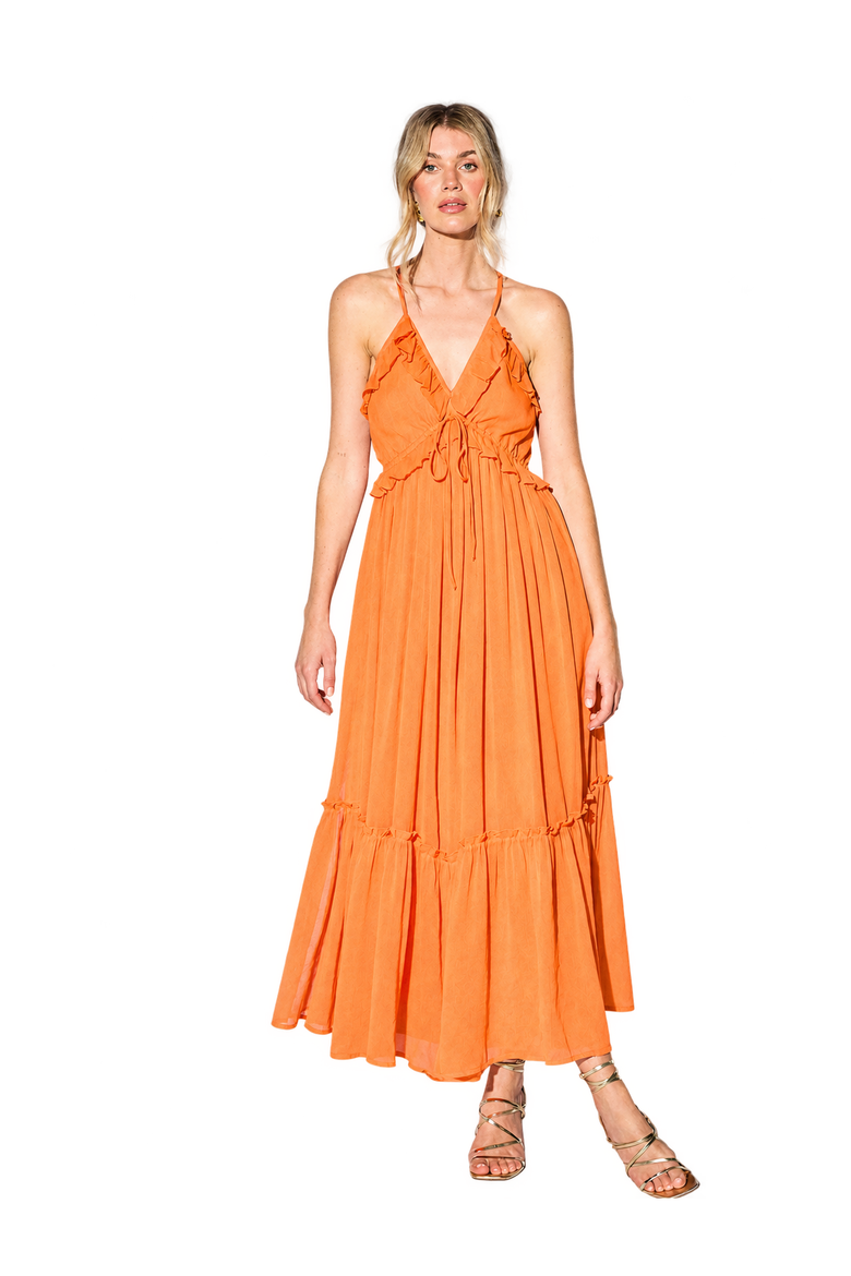Chiffon Ruffle Strappy Floaty Maxi Dress, Main, color, Orange