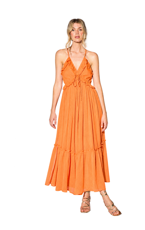 Chiffon Ruffle Strappy Floaty Maxi Dress