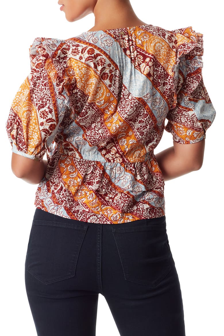 Rina Print Puff Sleeve Peplum Top, Alternate, color, FIRED BRICK- HERITAGE STRIPE