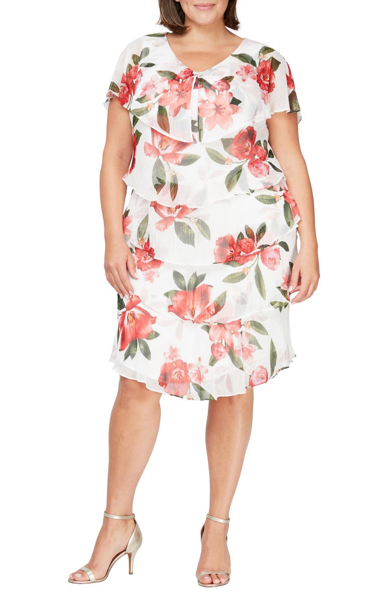 SL FASHIONS Floral Print Tiered Dress, Main, color, 