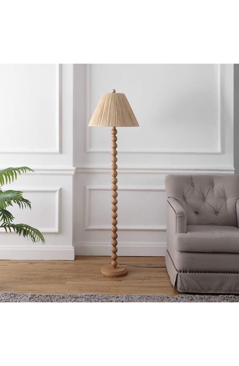 JONATHAN Y Wren 61.5" Modern Rustic Bobbin Pleated Paper Shade/Resin LED Floor Lamp, Alternate, color, Brown Wood Finish