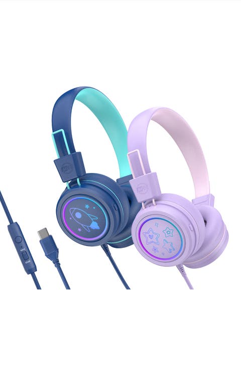 KidJamz KJ55U (2 Pack) USB-C Kid
s Headphones w/ LED Lights