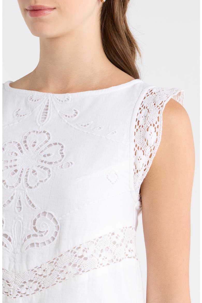 Schiffli Linen Blend Shift Dress, Alternate, color, BRIGHT WHITE