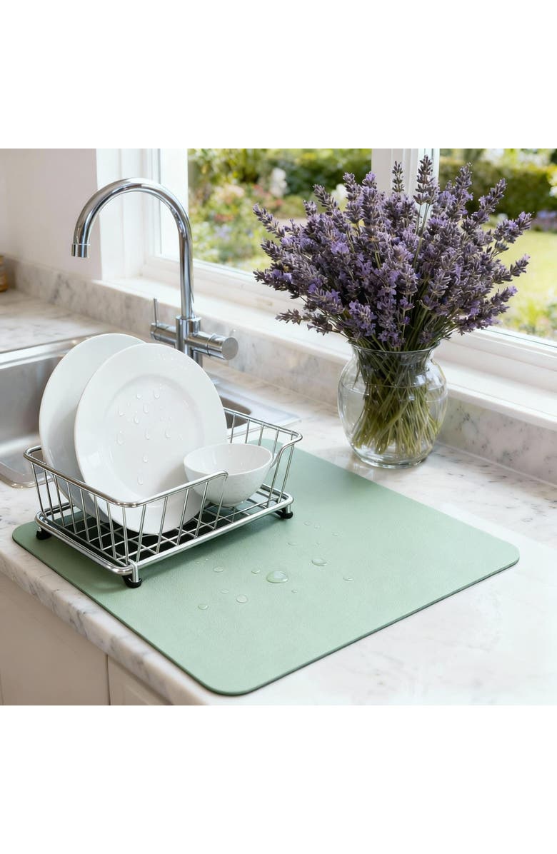 STRABELLA Dish Drying Mat, 16x18 Inches, Sage, Super Water Absorbent, Quick Dry, Alternate, color, Multicolored