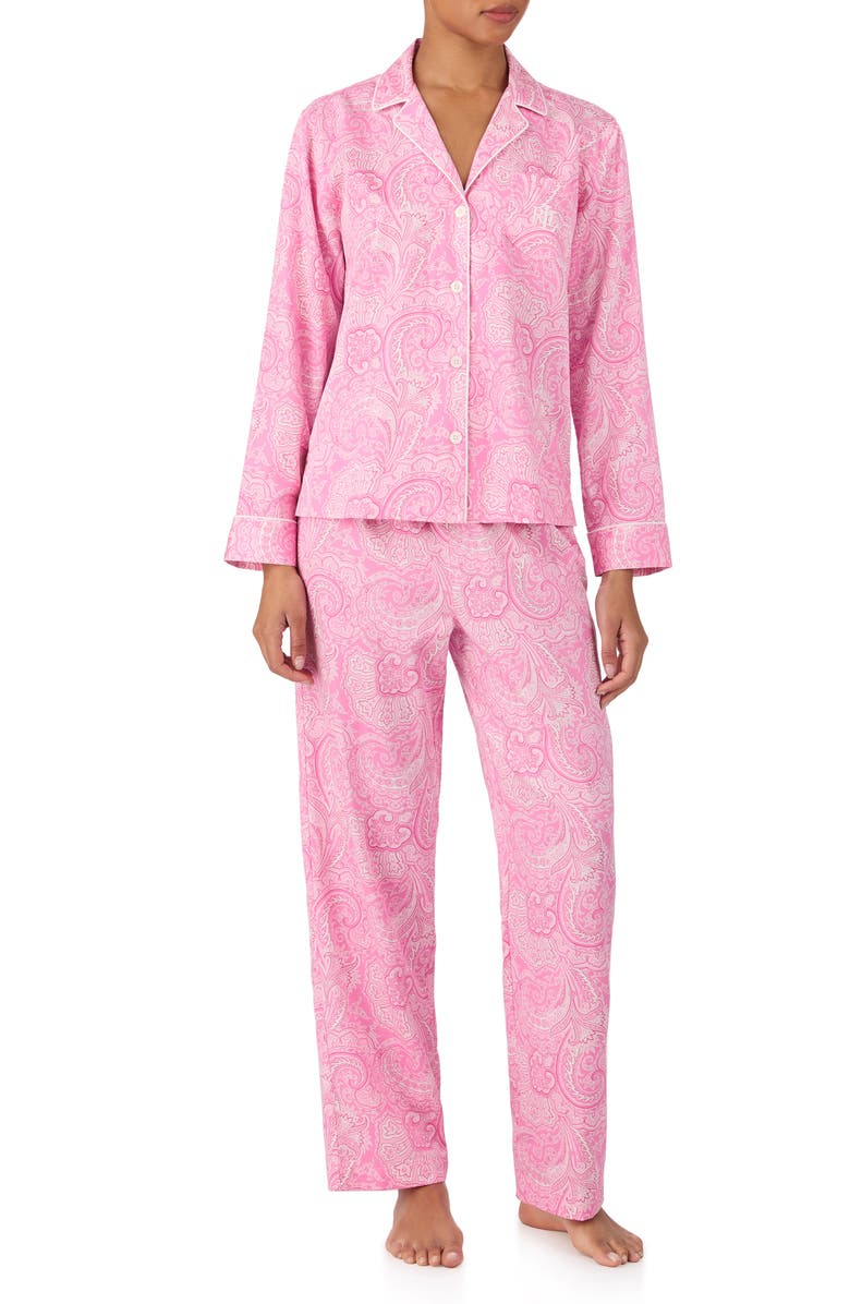 Lauren Ralph Lauren Paisley Cotton Blend Pajamas, Main, color, Pink Paisley
