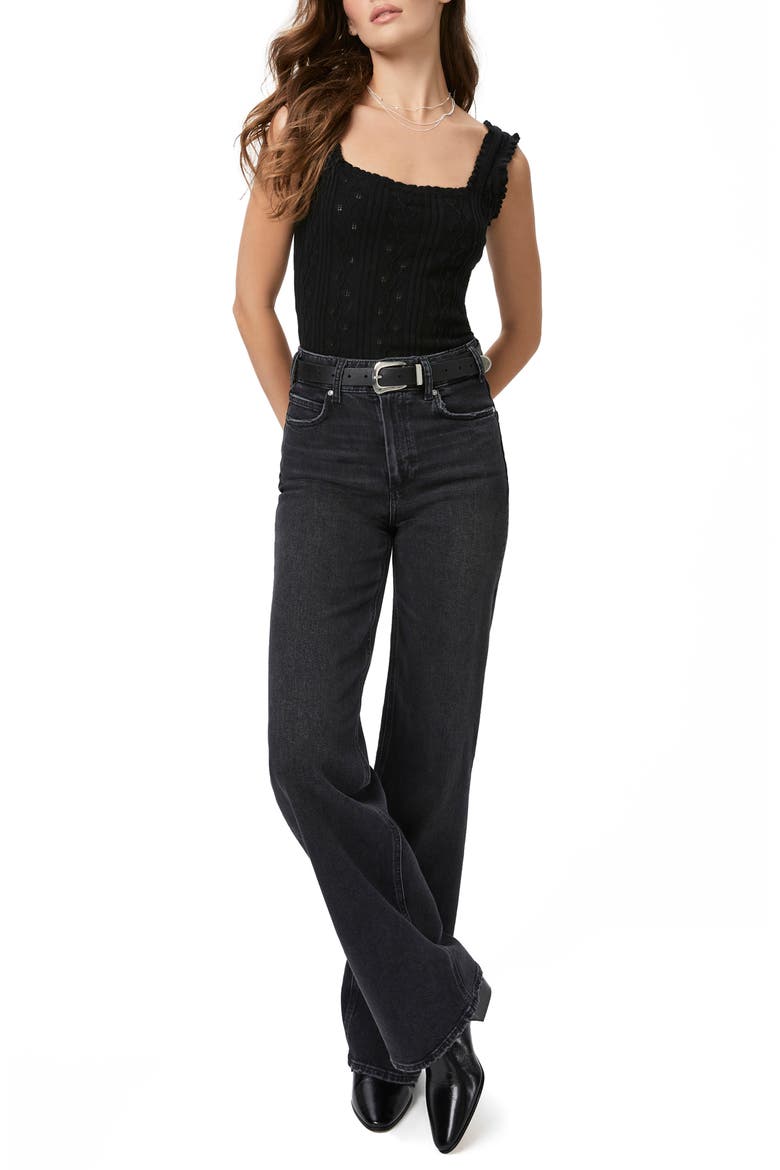 Fosca Ruffle Organic Cotton Blend Pointelle Sweater Tank, Alternate, color, BLACK