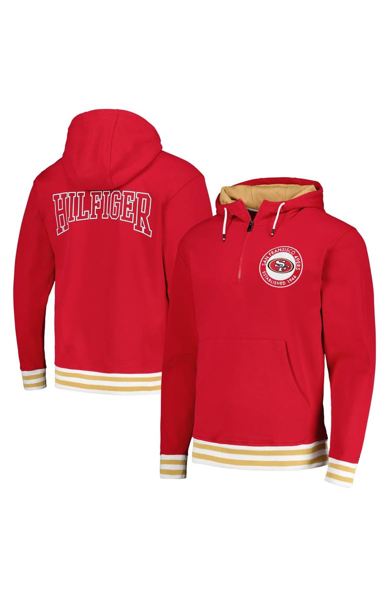 Tommy Hilfiger Men's Tommy Hilfiger Scarlet San Francisco 49ers Aaron Quarter-Zip Hoodie, Alternate, color, 