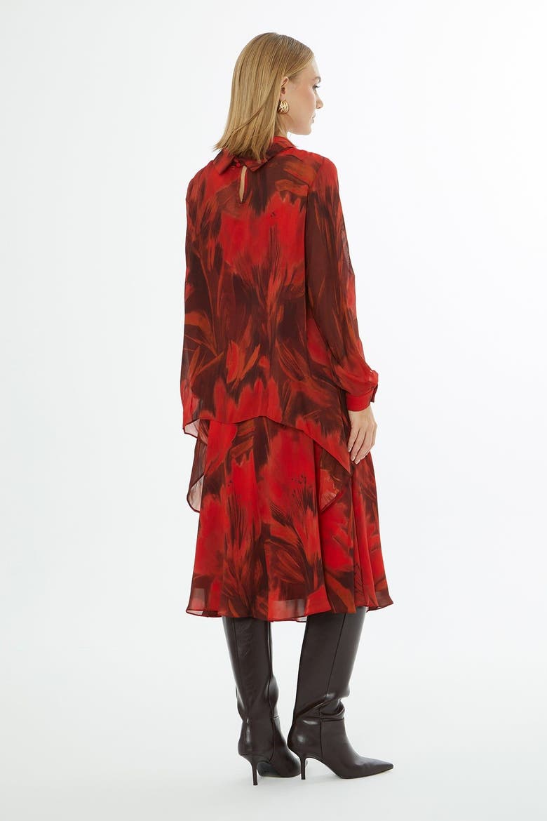 Collared Patterned Relaxed-Fit Blouse with Inner Camisole, Alternate, color, Red