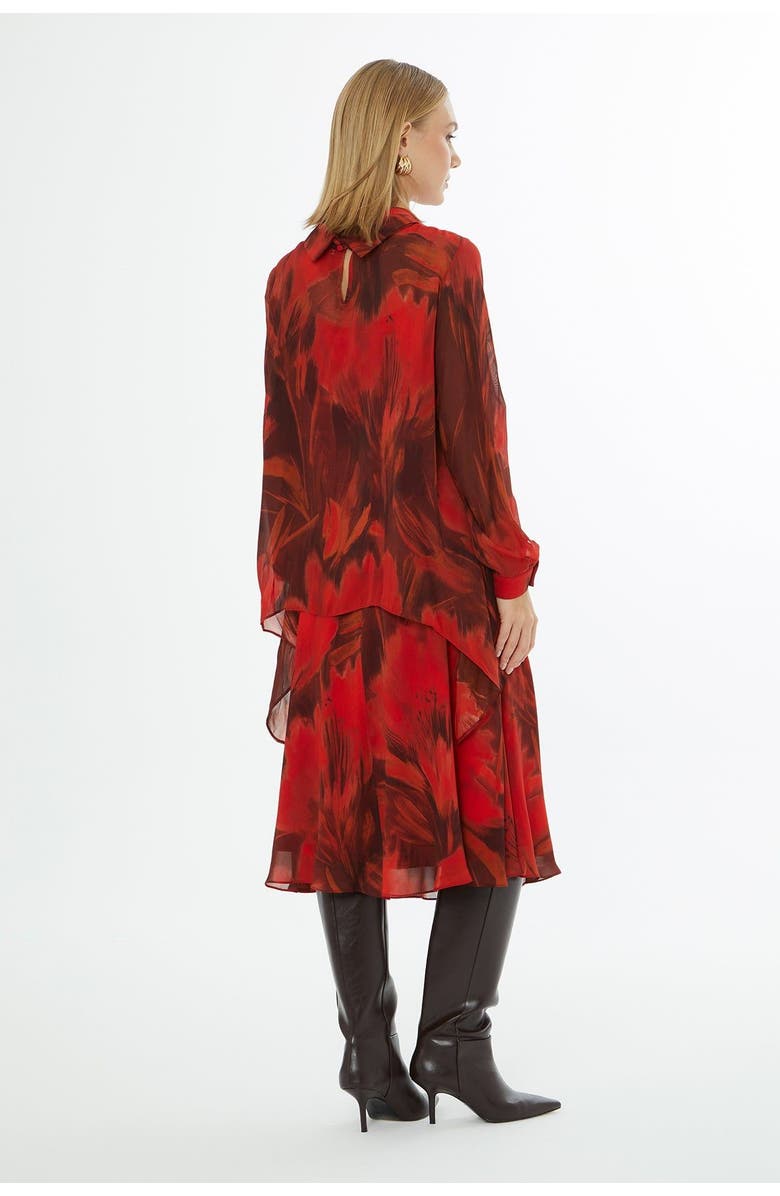 Gizia Collared Patterned Relaxed-Fit Blouse with Inner Camisole, Alternate, color, Red