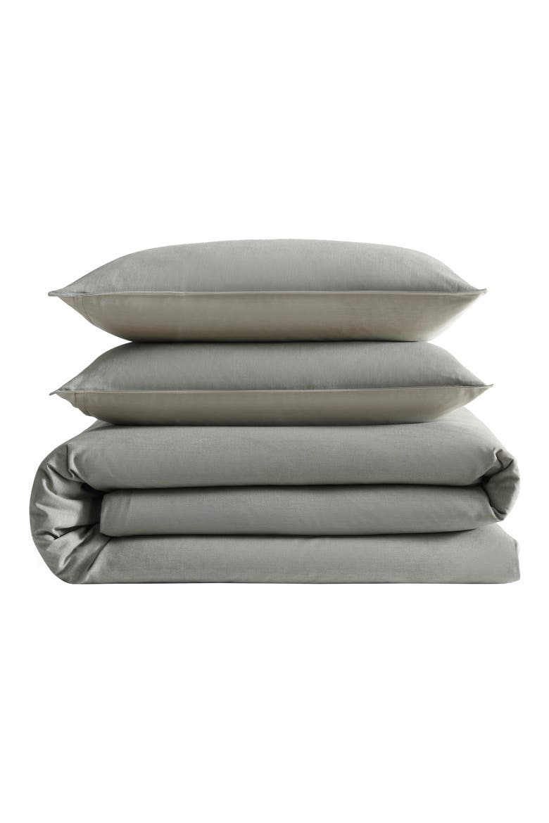 Contrast Weave Duvet Cover & Shams Set, Main, color, LIGHT / MEDIUM GREEN