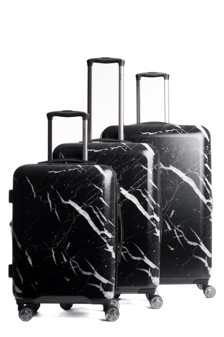 Astyll 3-Piece Marbled Luggage Set, Main, color, BLACK