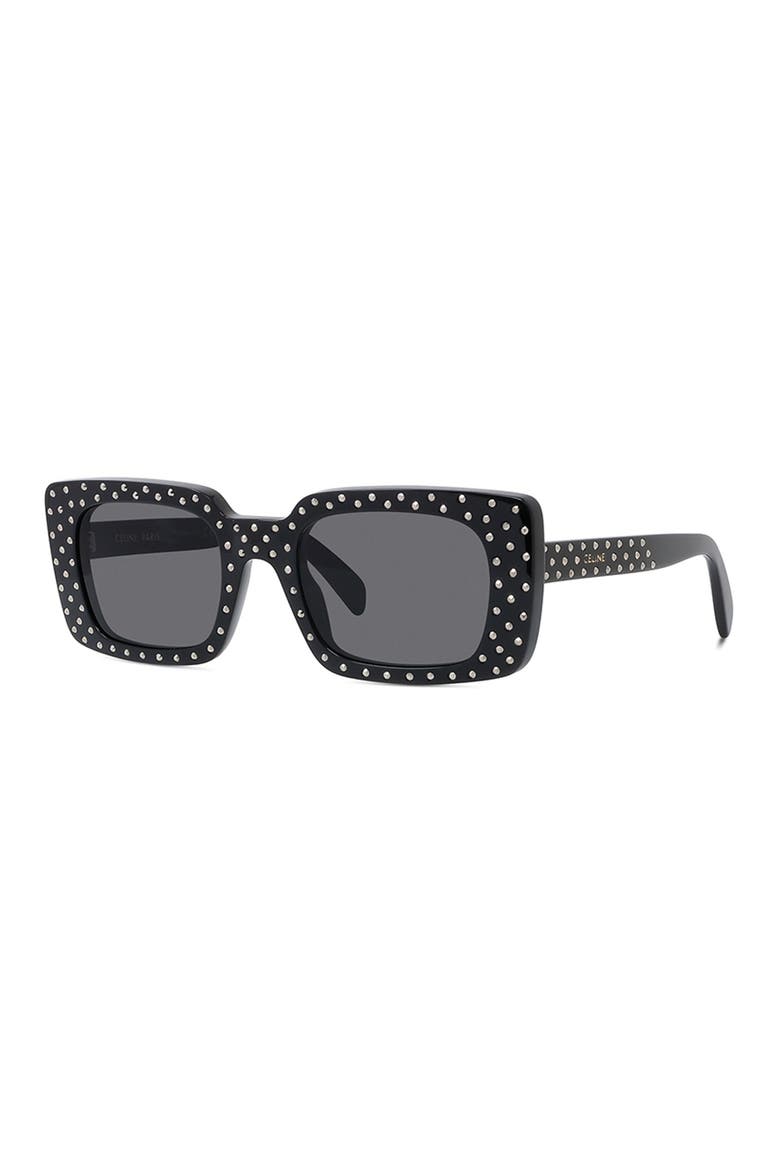 51mm Studded Rectangle Sunglasses, Alternate, color, SHINY BLACK / SMOKE