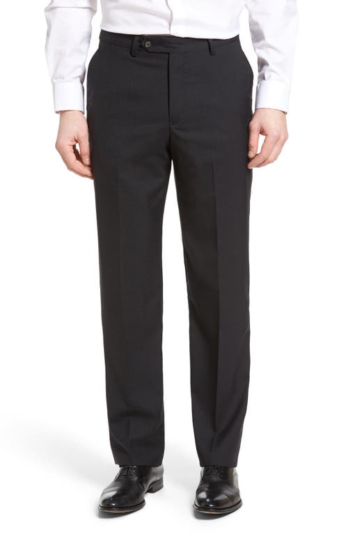 Berle Lightweight Plain Weave Flat Front Classic Fit Trousers in Charcoal 