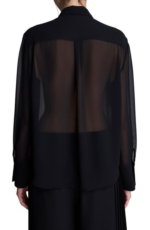 Kenneth Cole Chiffon Pleated Long Sleeve Blouse In Black