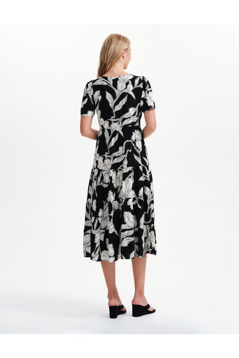 Teresa Floral Print Tiered Midi Dress, Alternate, color, Black Floral