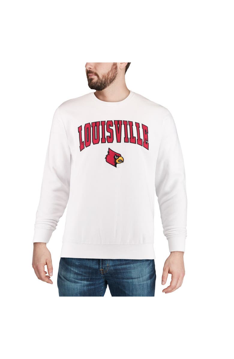 COLOSSEUM Men's Colosseum White Louisville Cardinals Arch & Logo Crew Neck Sweatshirt, Alternate, color, White