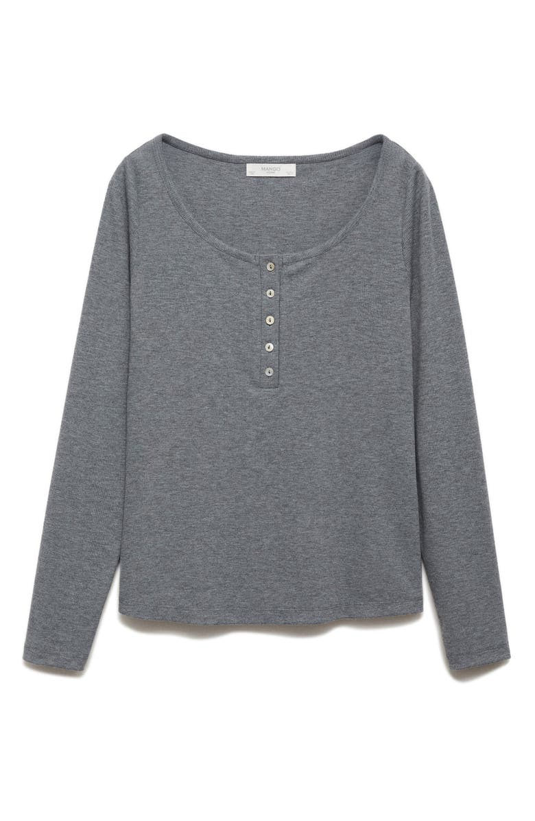 MANGO Rib Knit Pajama Henley, Alternate, color, Medium Heather Grey