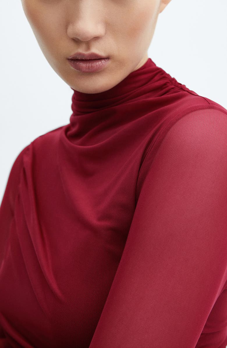 MANGO Ruched Long Sleeve Mesh Minidress, Alternate, color, 