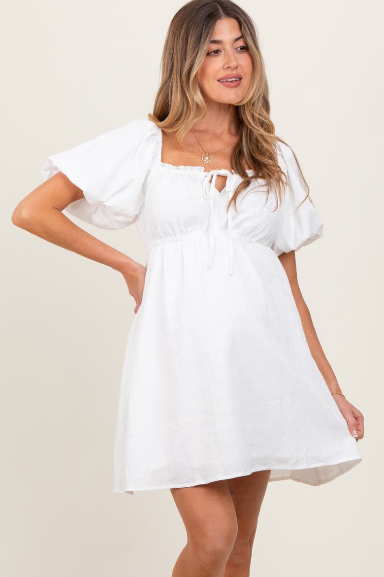 Textured Bubble Sleeve Maternity Mini Dress, Alternate, color, White