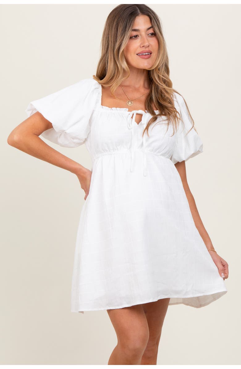 PinkBlush Textured Bubble Sleeve Maternity Mini Dress, Alternate, color, White