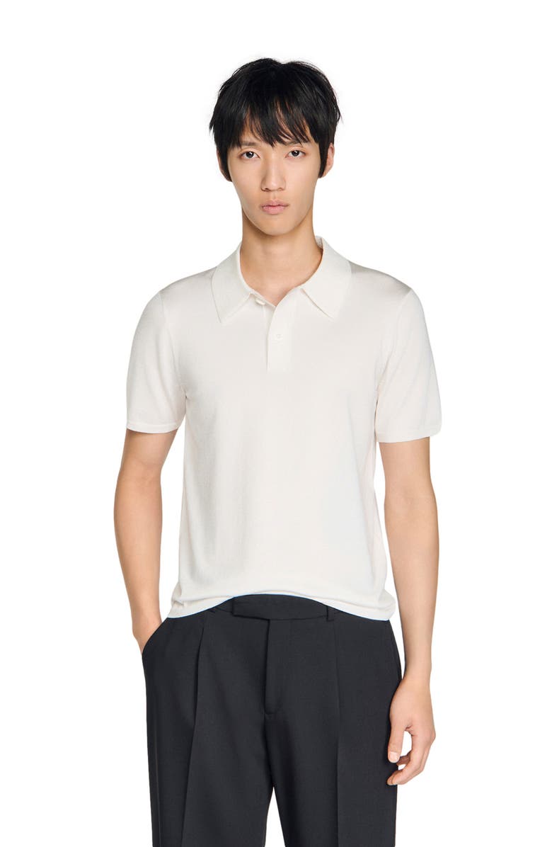 SANDRO Short-sleeve knitted polo shirt, Alternate, color, White