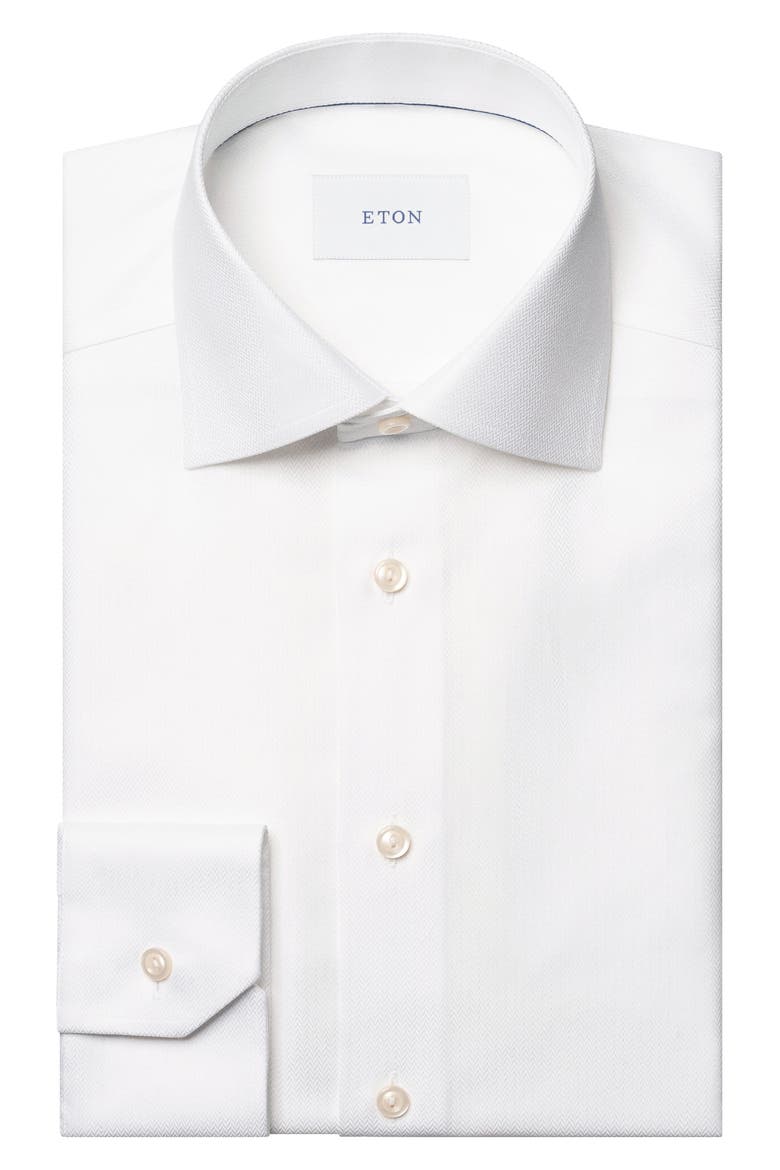 Slim Fit Herringbone Cotton Shirt, Alternate, color, WHITE