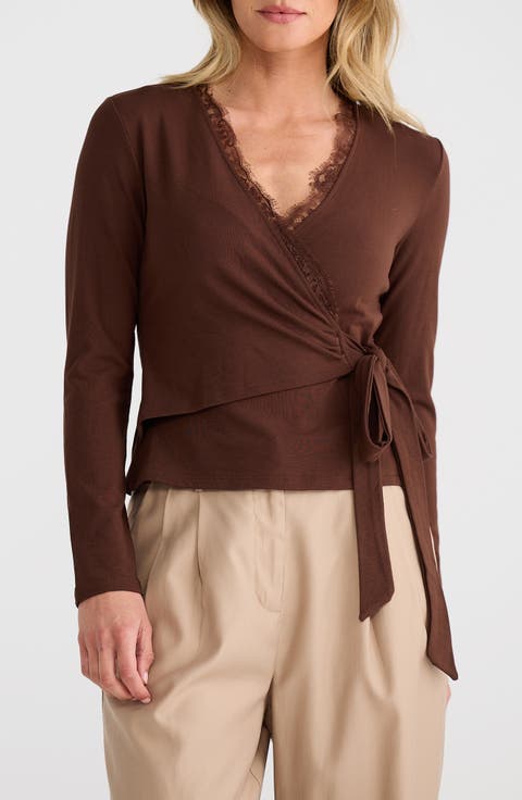 Brigitte Lace Trim Wrap Top