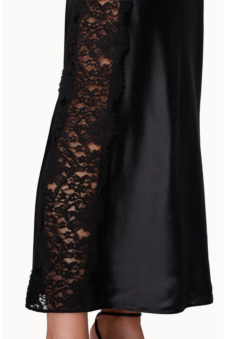 Darcel Lace Detail High Waist Silk Midi Skirt, Alternate, color, BLACK